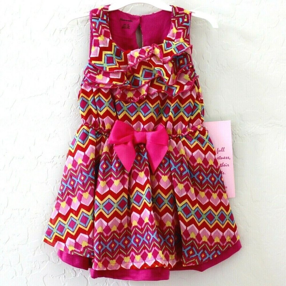 Nannette Girls' Sleeveless Chevron Ruffle Dress 12 M